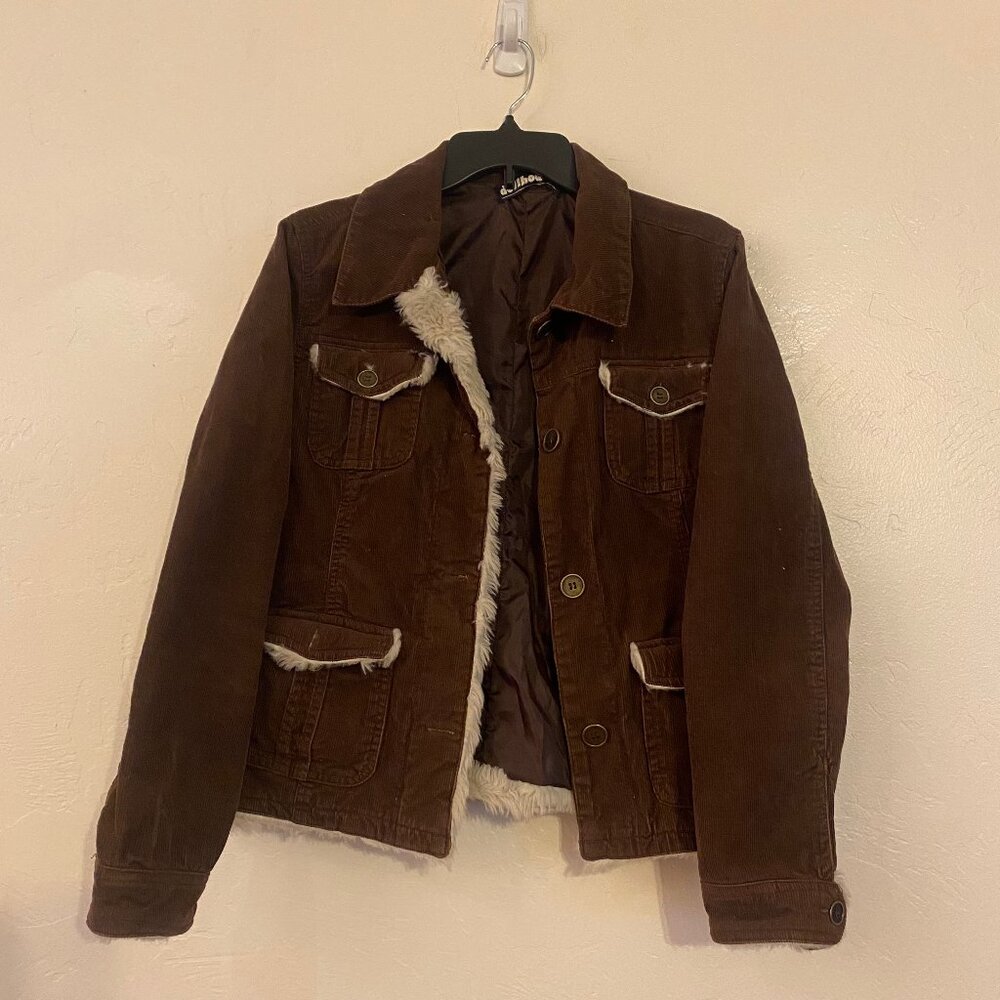 Y2K Size S Penny Lane Jacket Corduroy Faux Fur Dollhouse Coat Brown Cream